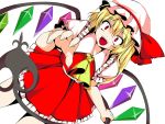  colored crazy_eyes flandre_scarlet hat kamiya_tomoe laevatein noirly red_eyes short_hair side_ponytail solo touhou vampire wings 