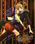  blonde_hair boots candy gloves green_eyes halloween hat hooded_jacket kagamine_len kagamine_rin koromo_(pixiv798502) lollipop short_hair siblings twins vocaloid wings witch_hat wolf_ears 