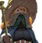  black_mage_(fft) brown_eyes final_fantasy final_fantasy_tactics gloves hat long_hair masao orange_hair solo staff 