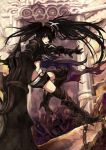  bad_id belt black_hair black_rock_shooter boots greaves hair_over_one_eye huge_weapon insane_black_rock_shooter long_hair midriff navel purple_eyes solo stitches tamaco thigh-highs thigh_boots thighhighs twintails violet_eyes weapon 