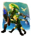  blue_eyes dual_persona fairy gloves hat link master_sword nintendo pointy_ears shield super_smash_bros. sword the_legend_of_zelda weapon young_link 