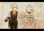  bush formal gown happy kagamine_len kagamine_rin lowres siblings smile twins vest vocaloid 