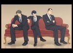  3boys couch crossed_arms crossed_legs erd_gin formal glasses gunter_shulz levi_(shingeki_no_kyojin) male multiple_boys necktie pant_suit shingeki_no_kyojin sitting suit yappo_(point71) 