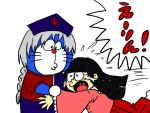  black_hair doraemon doraemon_(character) glasses hat houraisan_kaguya houraisan_kaguya_(cosplay) nobi_nobita parody silver_hair tears touhou yagokoro_eirin yagokoro_eirin_(cosplay) 