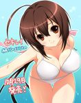  bad_id bikini breasts brown_eyes brown_hair cleavage d_myo large_breasts leaning_forward long_hair musubi sekirei shirahane_nao smile solo swimsuit white_bikini 