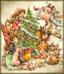  blue_(pokemon) brown_hair christmas christmas_tree closed_eyes coloring delibird espeon gift jigglypuff kazaori nintendo ookido_green pikachu poke_ball pokemon pokemon_(creature) pokemon_special raticate red_(pokemon) ribbon scarf scizor tail tail_bow tail_ribbon wink yellow_(pokemon) 