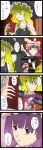  4koma bad_id blonde_hair book bookshelf braid comic gantz hat highres kirisame_marisa long_hair parody patchouli_knowledge purple_eyes purple_hair ribbon touhou translated translation_request wink witch_hat yellow_eyes 