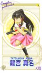  black_hair card card_(medium) chibi cosplay desert_eagle dual_wield dual_wielding gun handgun highres higurashi_no_naku_koro_ni hoshikawa_tsukimi long_hair mahou_sensei_negima mahou_sensei_negima! pactio pistol ponytail solo sonozaki_mion sonozaki_mion_(cosplay) tatsumiya_mana weapon yellow_eyes 