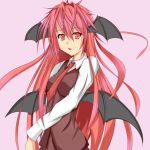  head_wings headwings koakuma long_hair messy_hair necktie red_eyes red_hair redhead solo touhou vest white_shirt wings yuaya 