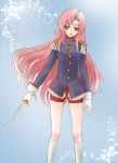 epaulettes long_hair pink_hair shoujo_kakumei_utena sword tenjou_utena weapon yamakou 