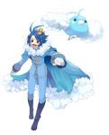  antenna_hair blue_hair blush_stickers cape crown haru_(plaines) moemon nintendo personification pokemon short_hair swablu 