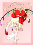  bad_id blonde_hair cat_ears cat_tail flandre_scarlet hat highres kemonomimi_mode multiple_tails niwatazumi ponytail red_eyes short_hair side_ponytail solo tail touhou wings 