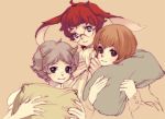  3boys animal_ears blush boy crossdressing glasses horns pillow redhead shota smile trap 