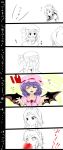  bat_wings blood comic hat highres hyudora izayoi_sakuya monochrome nosebleed peekaboo purple_hair remilia_scarlet sketch touhou translated translation_request wings 