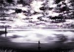  clouds grass kagamine_rin lighthouse monochrome purple rakuze_moyu sand scenery sky vocaloid water 
