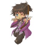  akokare arrow black_hair blue_eyes bow_(weapon) male ponytail raven tales_of_(series) tales_of_vesperia weapon white_background wink 
