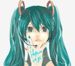  4kg aqua_hair hands hatsune_miku headset lips nail_polish oekaki solo twintails vocaloid 