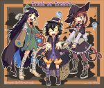  black_hair bow braid bunny_ears cat_ears cat_tail eyes halloween hat inaba_tewi kaenbyou_rin multiple_tails nmtk pumpkin rabbit_ears red_eyes red_hair redhead reiuji_utsuho short_hair tail touhou twin_braids twintails wings witch_hat 