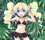  bikini bikini_skirt black_bikini blonde_hair bunching_hair drawr long_hair nia_teppelin plant polka_dot polka_dot_bikini polka_dot_swimsuit saikachi side-tie_bikini skirt solo swimsuit tengen_toppa_gurren_lagann twintails 