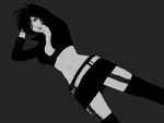  belt black black_hair breasts dark meiko monochrome short_hair simple_background skirt thigh-highs thighhighs vocaloid wink 