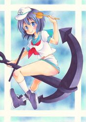  black_hair blue_eyes hat hishaku ladle murasa_minamitsu sailor sailor_collar sailor_hat sailor_suit shie short_hair solo touhou traditional_media 