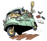  broom cat chibi hat inui_takemaru kirisame_marisa motor_vehicle okayado touhou translated truck vehicle witch_hat 
