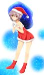  1girl brown_eyes gloves grey_hair hat highres holmes nagato_yuki red_eyes sack santa_costume santa_hat short_hair suzumiya_haruhi_no_yuuutsu 