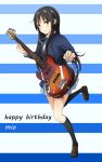  1girl akiyama_mio bass_guitar black_hair happy_birthday highres instrument k-on! kneehighs long_hair miro_(mmmyyyy) school_uniform smile solo 