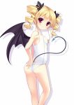  1girl ass bat_wings bekotarou blonde_hair demon_tail demon_wings drill_hair highres long_hair looking_back original red_eyes school_swimsuit solo swimsuit tail twin_drills twintails white_school_swimsuit white_swimsuit wings 