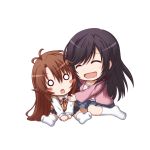  2girls black_hair brown_hair chibi closed_eyes highres ichijou_hotaru koshigaya_komari kuena long_hair multiple_girls non_non_biyori o_o 