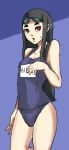  1girl black_hair character_request eyebrows goggles goggles_on_head long_hair one-piece_swimsuit red_eyes red_seiryu solo swimsuit thick_eyebrows 