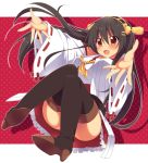  1girl brown_hair detached_sleeves hairband haruna_(kantai_collection) japanese_clothes kantai_collection long_hair nontraditional_miko oniku-chan open_mouth personification red_eyes solo thighhighs wide_sleeves 