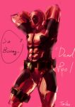  1boy abs belt belt_pouch bodysuit character_name deadpool english marvel mask solo speech_bubble toribemon 