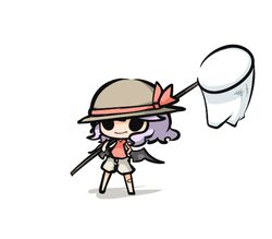  1girl bat_wings black_eyes chibi hat net purple_hair remilia_scarlet ribbon saku_(osake_love) short_hair solid_oval_eyes touhou wings 