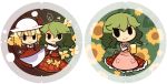  2girls apron black_eyes blonde_hair dress elly flower green_hair hat kazami_yuuka multiple_girls saku_(osake_love) scythe short_hair smile sunflower touhou 