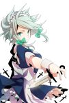  1girl blue_eyes cosplay female genderswap hinabu inazuma_eleven inazuma_eleven_(series) izayoi_sakuya izayoi_sakuya_(cosplay) knife maid maid_headdress solo suzuno_fuusuke touhou white_hair 