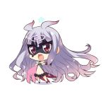  1girl antenna_hair cape chibi gia_kon gloves hoshimiya_kate long_hair looking_at_viewer mask navel open_mouth purple_hair red_eyes ribbon sekai_seifuku:_bouryaku_no_zvezda solo star stuffed_animal stuffed_toy venera-sama 