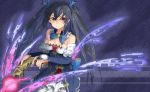  1girl black_hair breasts choujigen_game_neptune gun hair_ornament hogi long_hair noire red_eyes ribbon solo twintails weapon 