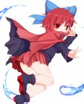  1girl bow cape hair_bow hitodama looking_back nikku_(ra) red_eyes redhead revision sekibanki solo thighs touhou v_over_eye 