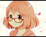  1girl blush brown_eyes glasses korotaso kuriyama_mirai kyoukai_no_kanata long_hair pink_hair short_hair smile solo 