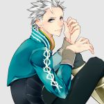  1boy blue_eyes boots devil_may_cry haine_(howling) solo vergil white_hair 