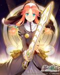  1girl company_name copyright_name dress eiyuu_densetsu green_eyes jewelry kibamigohann long_hair necklace nun orange_hair payot ries_argent serious solo sora_no_kiseki sword veil weapon 