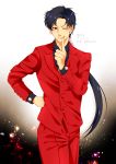  1boy aoiami bishoujo_senshi_sailor_moon black_hair formal highres long_hair male ponytail seiya_kou suit wink 