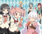  6+girls akemi_homura black_hair blonde_hair blue_hair blush bow closed_eyes cream_on_face dress drill_hair hair_bow hair_ribbon hairband hibiglasses hoodie kaname_madoka long_hair mahou_shoujo_madoka_magica mahou_shoujo_madoka_magica_movie miki_sayaka momoe_nagisa multiple_girls napkin open_mouth pink_eyes pink_hair polka_dot polka_dot_dress ponytail redhead ribbon sakura_kyouko school_uniform short_hair short_shorts short_twintails shorts tomoe_mami twin_drills twintails two_side_up violet_eyes wallet white_hair yellow_eyes 