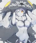  1girl bodysuit cape gloves kantai_collection long_hair looking_at_viewer pale_skin personification shinkaisei-kan silver_hair solo wo-class_aircraft_carrier yamaarashi yellow_eyes 