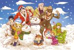  bunny_earmuffs caesar_anthonio_zeppeli earmuffs family giorno_giovanna guido_mista higashikata_jousuke higashikata_jousuke_(jojolion) johnny_joestar jojo_no_kimyou_na_bouken jojolion jonathan_joestar joseph_joestar kuujou_jolyne kuujou_joutarou santa_costume snow snowing snowman steel_ball_run stuffed_animal stuffed_toy teddy_bear tuntun 