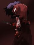  1girl blood blood_stain bloody_clothes bloody_hands bloody_knife bloody_weapon obscured onikobe_rin red_background skirt touhou weapon yasaka_kanako 