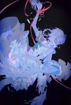  1girl closed_eyes falling feathers long_hair rella ribbon smile tears vocaloid wings yonjuunana_(vocaloid) 