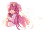  1girl backlighting book bust capelet crescent hat long_hair looking_at_viewer looking_back patchouli_knowledge purple_hair rainbow2319682 smile solo touhou very_long_hair violet_eyes 