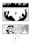  1girl arm_up comic hat hibiki_(kantai_collection) kantai_collection long_hair monochrome neckerchief personification school_uniform serafuku solo tomoe_himuro translation_request verniy_(kantai_collection) 